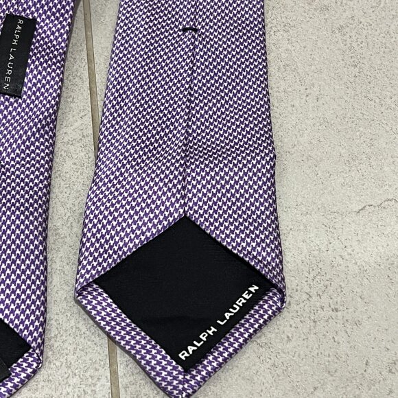 Ralph Lauren Black Label Purple / White Houndstooth Silk Tie - Picture 3 of 3